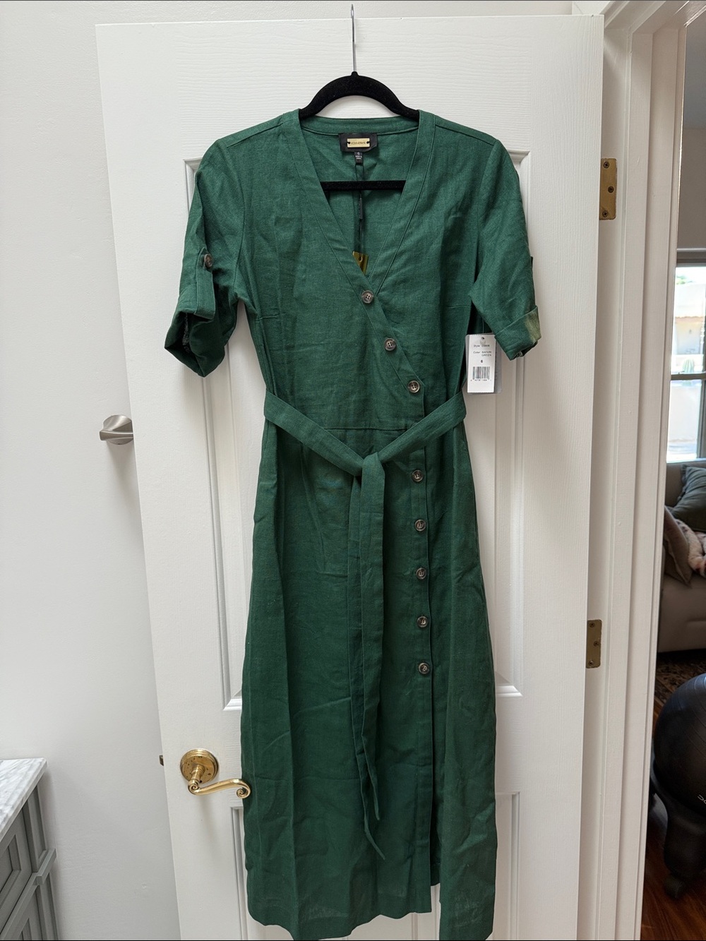 Alexia Admor Green V-Neck Button-Front Midi Dress with Belt, size 6, NWT